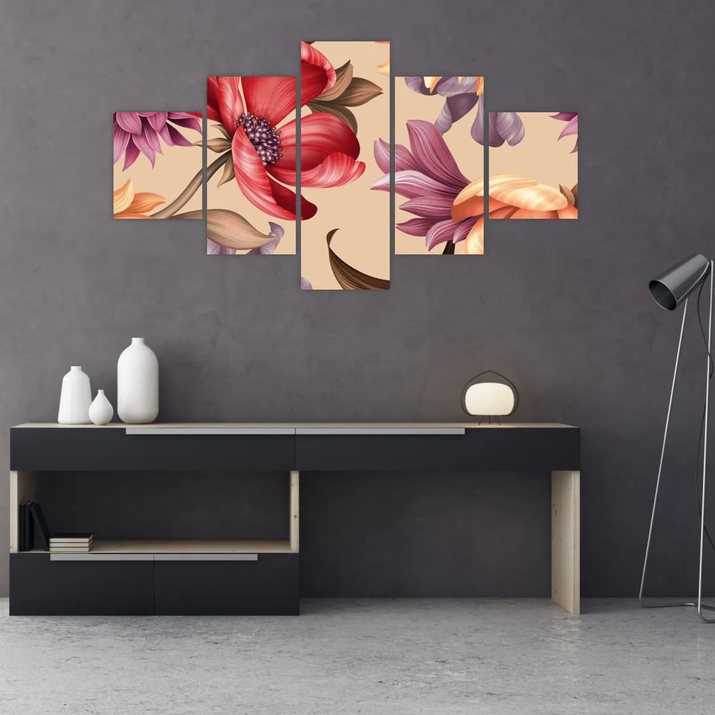 Obraz - Vintage Flowers (125x70 cm)