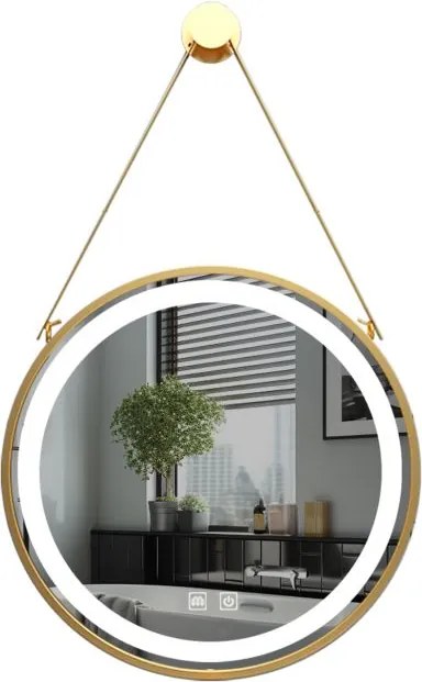 IREDA Lustro łazienkowe LED z oświetleniem, złota rama, 60cm