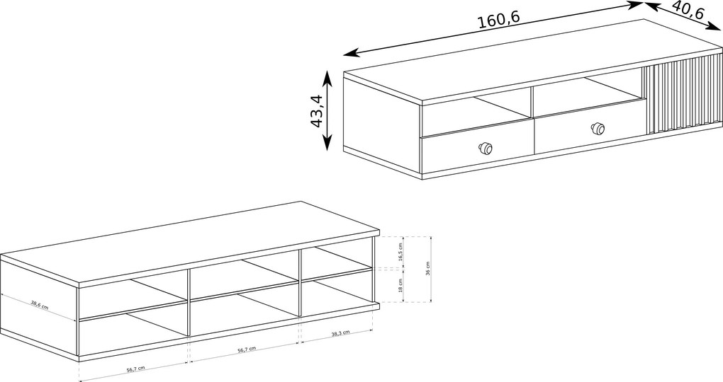 Szafka RTV stojąca ALMERIA 160,6 cm do Salonu pod Telewizor z 2 Szufladami - Dąb artisan