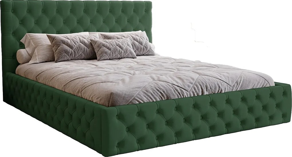Łóżko 200x200 cm Verti Slim - pojemnik, stelaż metalowy, zielony (Magic Velvet 2225)