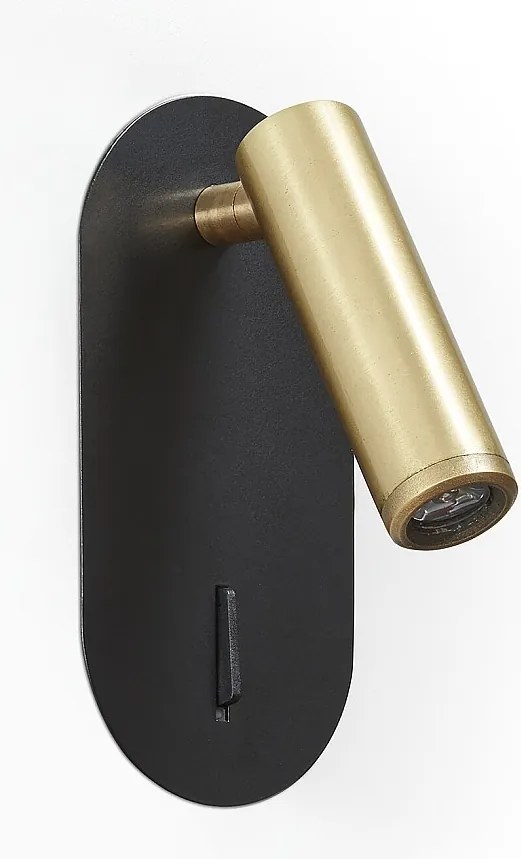 Kinkiet czytnika Dirk nowoczesny styl - wpuszczany - 3W LED SMD - 3000K - w?./wy?. - 90° i 300° stopni - IP20 - stal - czarny i z?oty