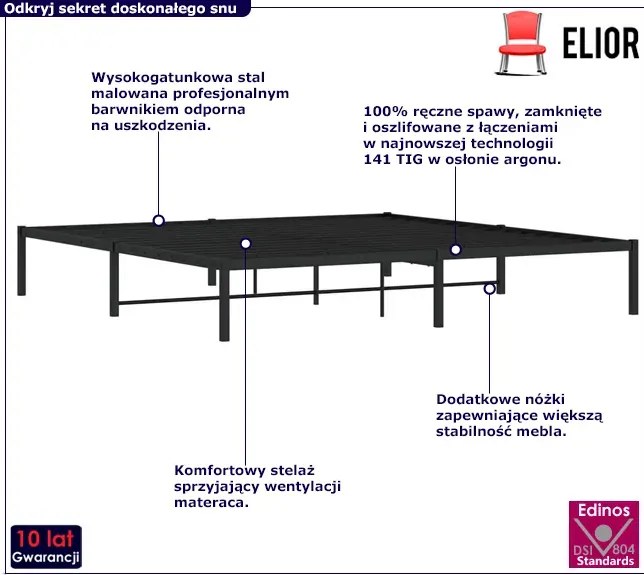 Czarne loftowe łóżko małżeńskie 200x200 cm K0-T66
