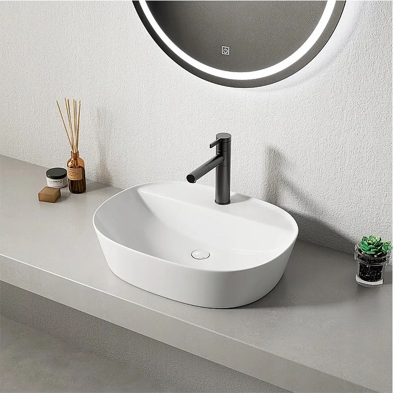Umywalka nablatowa biała ceramiczna owalna 50 x 38 cm