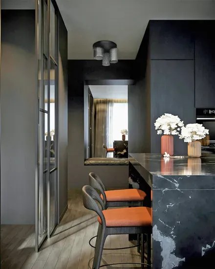 Lampa grafitowa z czarnym stelażem i szklanymi kloszami N8-E59