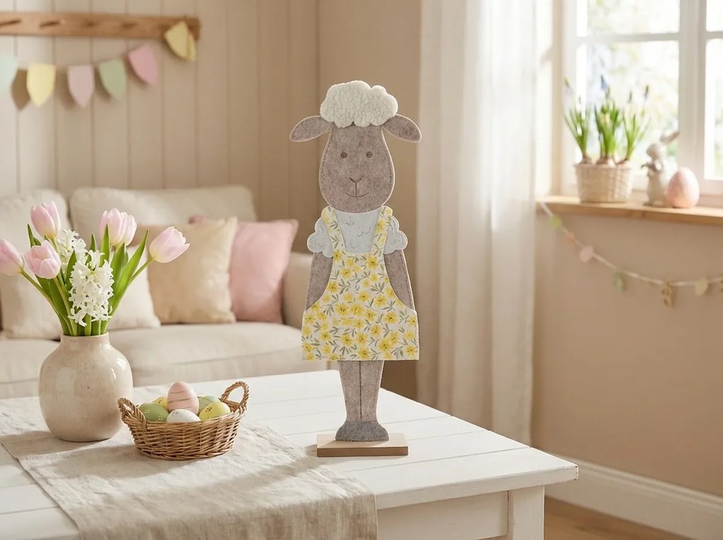 Dekoracja wielkanocna FILCOWA OWCA 50 cm - różne kolory Kolor: Żółty
