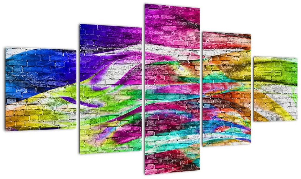 Obraz - Mur z cegły z kolorowymi płomieniami (125x70 cm)