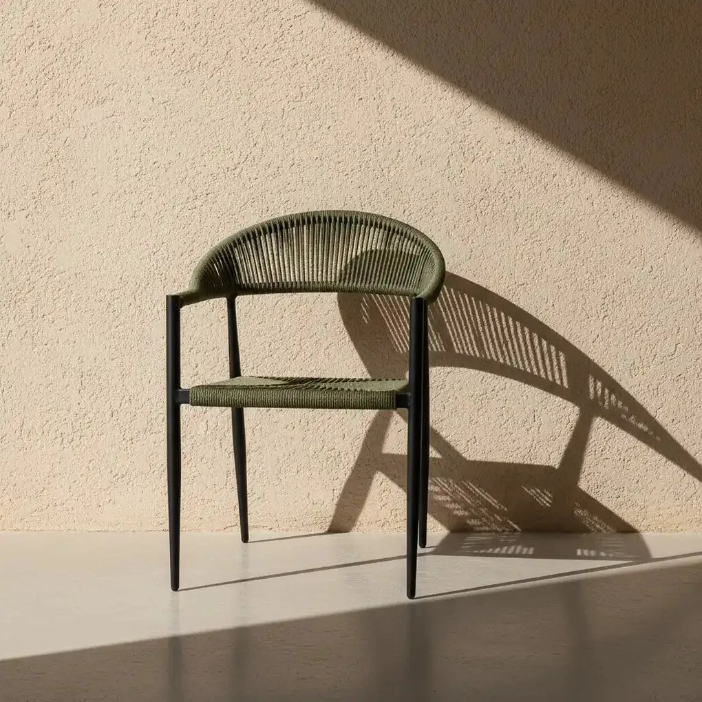 Krzesło Ogrodowe Grafitowe 56x60x78 cm Plecione Zielone Sznurki Nowoczesne