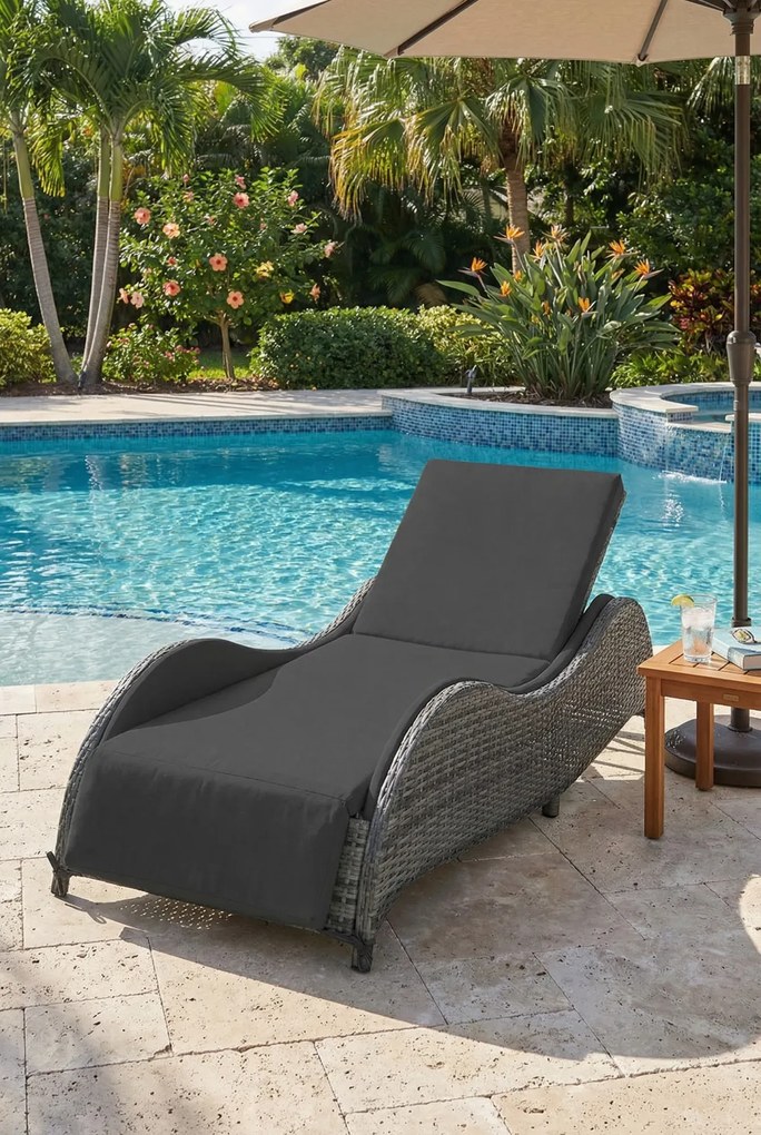 Antracytowy leżak technorattanowy ogrodowy z poduszką H5-Z30