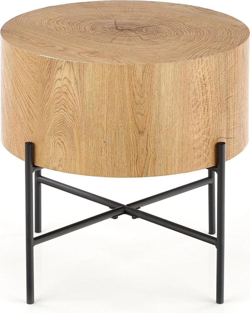 Stolik kawowy okrągły Liviano 45 cm z metalowymi nogami - dąb naturalny / czarny