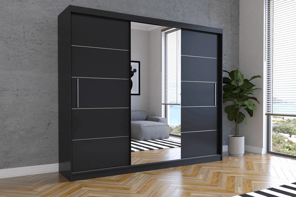 Szafa przesuwna ALBA I z lustrem 250 cm czarny