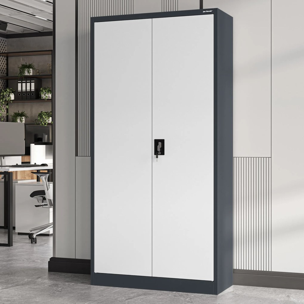 Szafa biurowa na dokumenty antracytowo-biała: JAN, 900 x 1850 x 400 mm