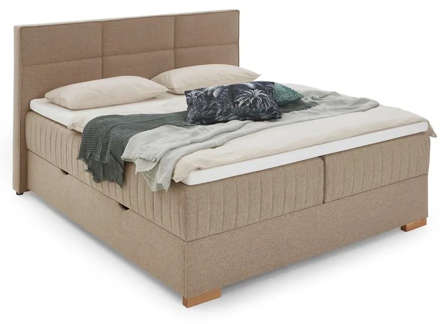 Beżowe łóżko boxspring ze schowkiem 160x200 cm Tambo – Meise Möbel