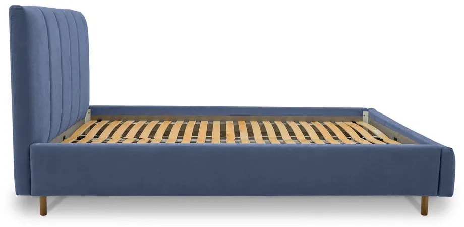 Niebieskie tapicerowane łóżko dwuosobowe ze stelażem 160x200 cm Zee – Scandic