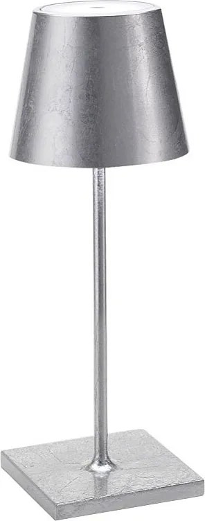 Lampa stołowa LED Poldina Pro Mini Silver Leaf, ładowalna i ściemnialna, z czasem pracy na baterii do 12 godzin.