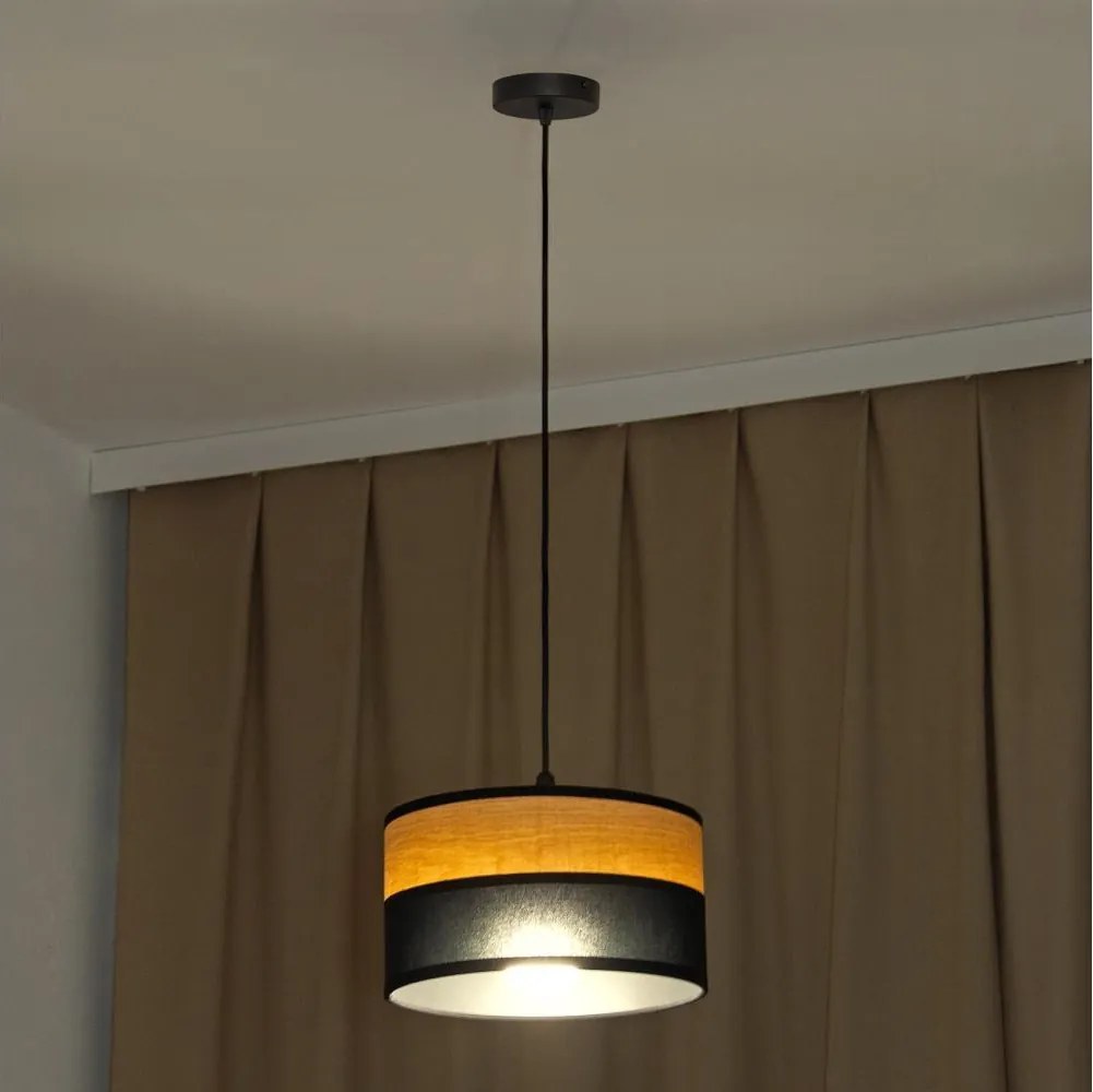Lampa wisząca na lince ALBA 1xE27/15W/230V, średnica 25 cm, czarna/brązowa