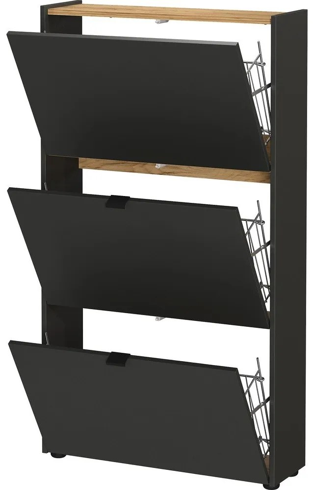 Antracytowa uchylna szafka na buty 71x127x22 cm Ameca – Germania