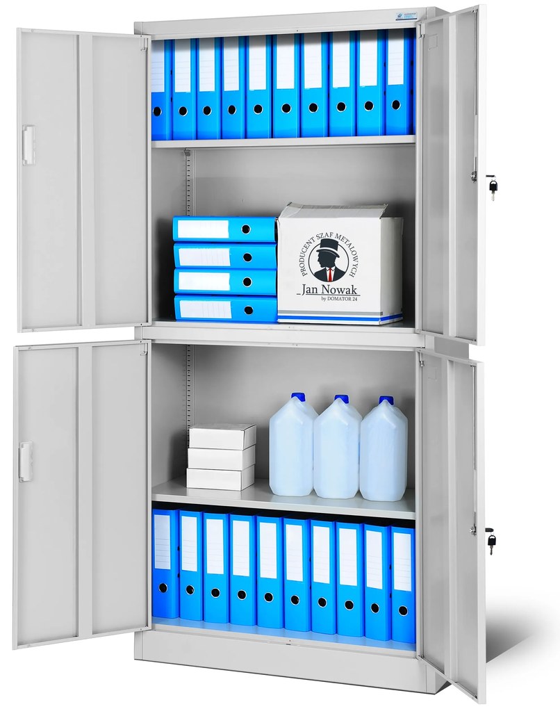 Biurowa dzielona szafa metalowa na akta MAGDA, 900 x 1850 x 400 mm, szara