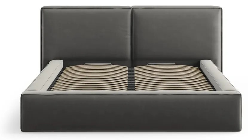 Szare aksamitne tapicerowane łóżko dwuosobowe ze schowkiem i stelażem 180x200 cm Arendal – Cosmopolitan Design