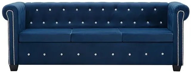 Aksamitna sofa w stylu Chesterfield Charlotte 3Q - niebieska