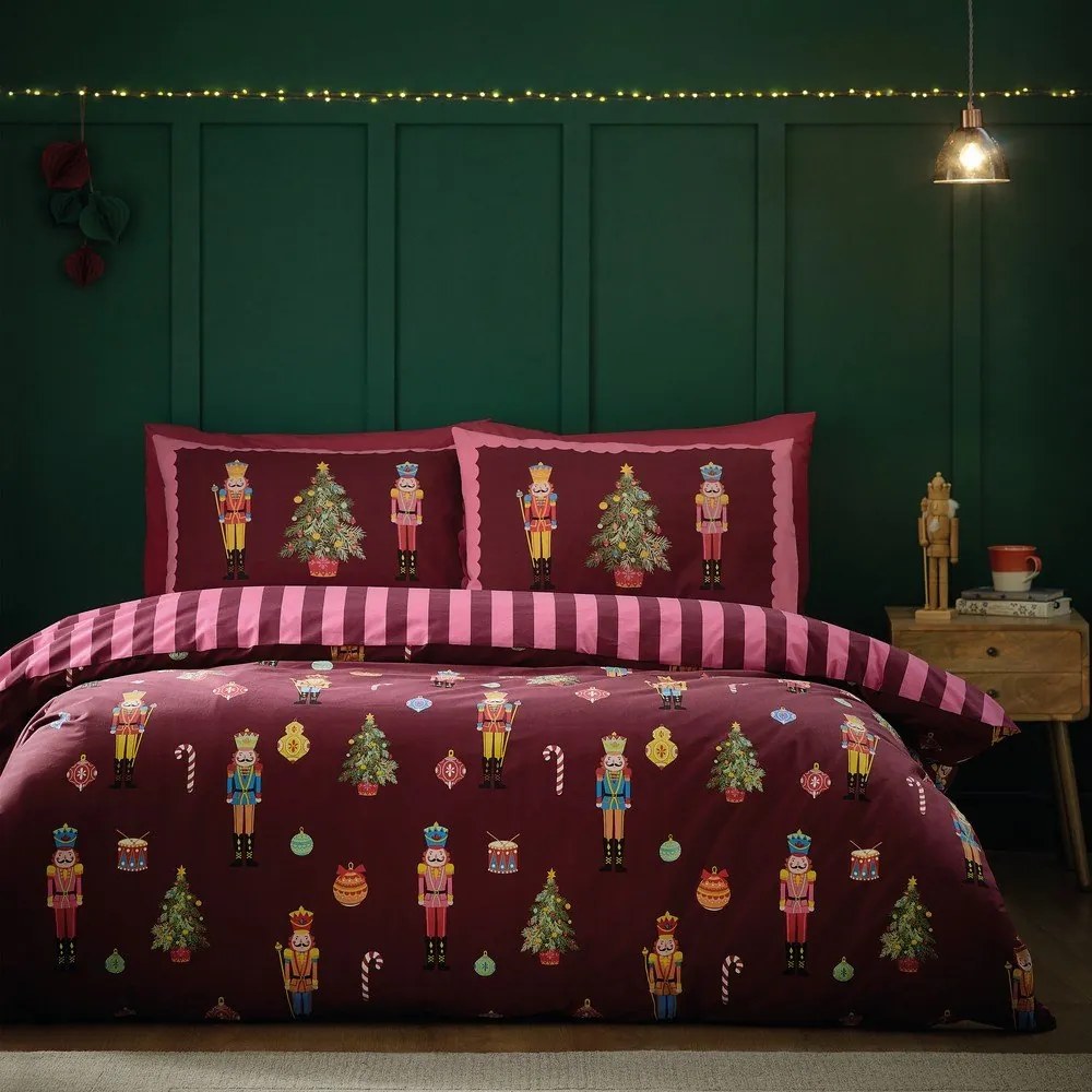 Różowo-fioletowa pościel dwuosobowa 200x200 cm Nutcracker Stripe – Catherine Lansfield