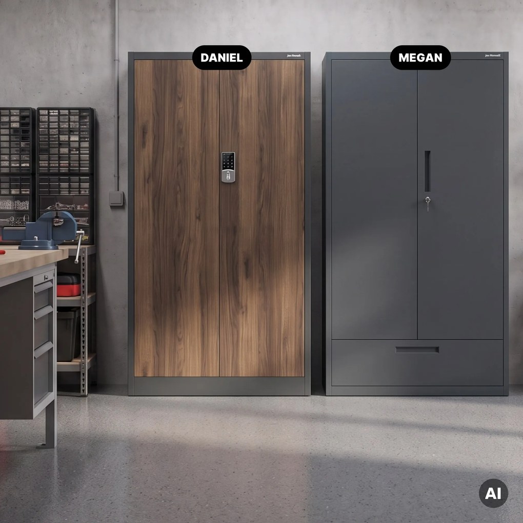 Szafa biurowa metalowa z zamkiem na szyfr antracytowa/orzech, 900x1850x400 mm: DANIEL Eco Design