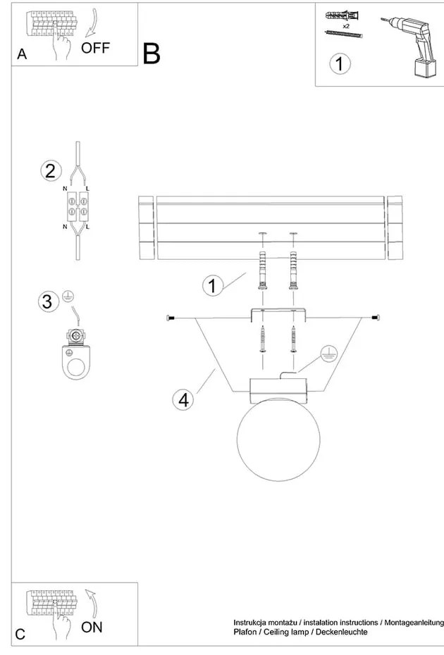 Czarna lampa sufitowa ze szklanym kloszem ø 12 cm Umerta – Sollux