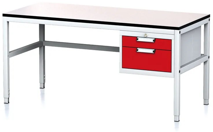Stół warsztatowy MECHANIC II, 1600 x 700 x 745-985 mm, 2 kontenery szufladowe, szary/czerwony
