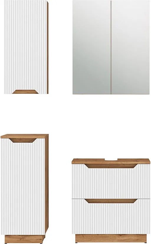 Zestaw mebli łazienkowych dąb/białe paski 59.8x32x62.5 lotta