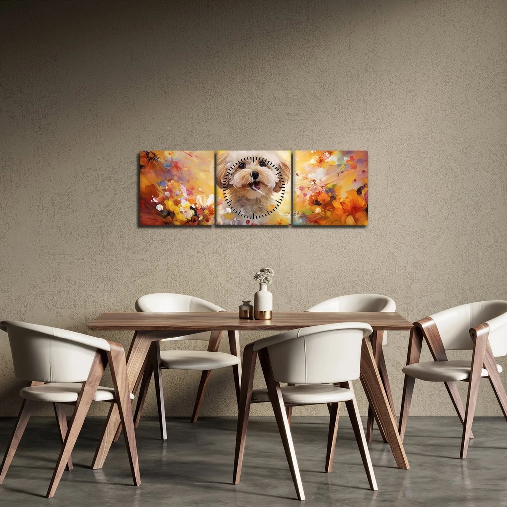 Obraz - Szczęśliwy pies (z zegarem) (90x30 cm)
