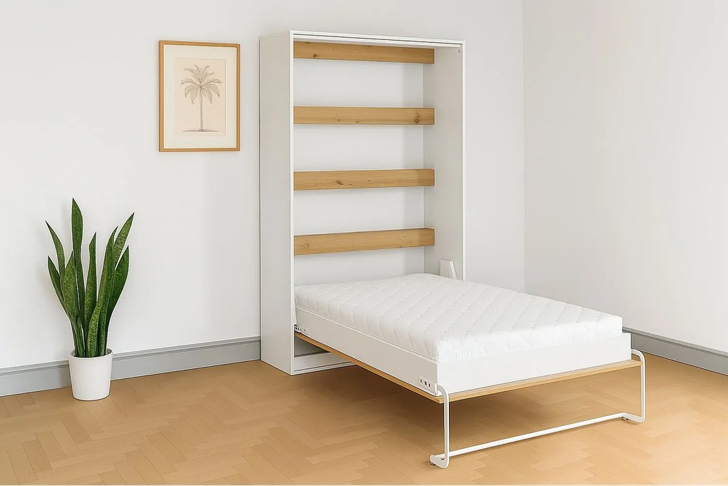 Półkotapczan pionowy Perfekt z materacem, 120x200 cm, Dąb + Biały