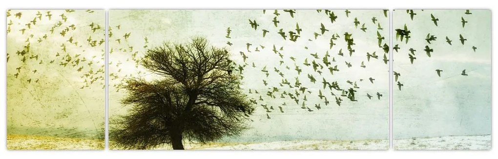 Obraz - Malowane stado ptaków (170x50 cm)