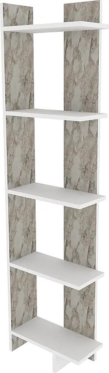 Nowoczesny biały regał na książki, wysokość 183 cm, szerokość 46 cm, głębokość 21 cm | Płyta wiórowa pokryta melaminą, grubość 1,9 cm | Styl