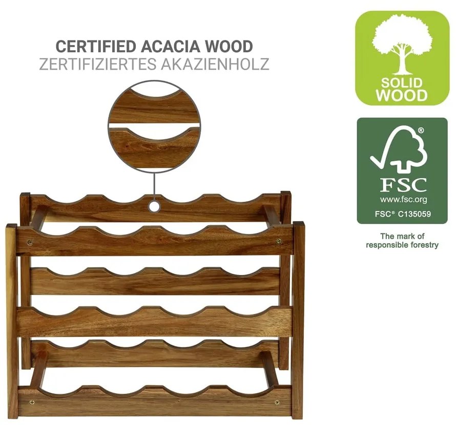 Regał na wino z litego drewna akacjowego w naturalnym kolorze liczba butelek 12 42x28x21 cm Fondi – Wenko