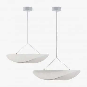 Zestaw 2 Wiszących Lamp Sufitowych Led Z Tkaniny Zelvon Biała & ↔︎ 60 Cm - ↔︎ 80 Cm - Sklum
