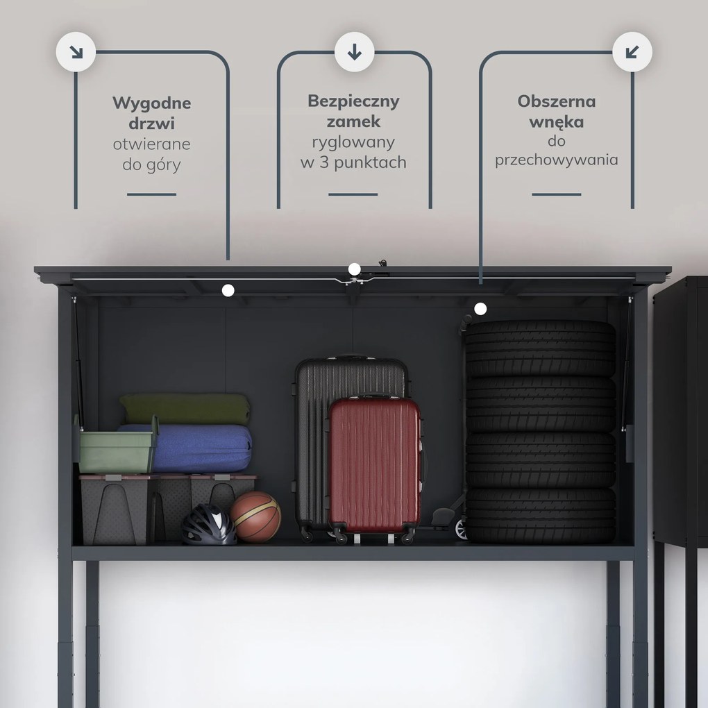 Szafa garażowa RICHARD, 2250 x 2100 x 900 mm, antracytowa