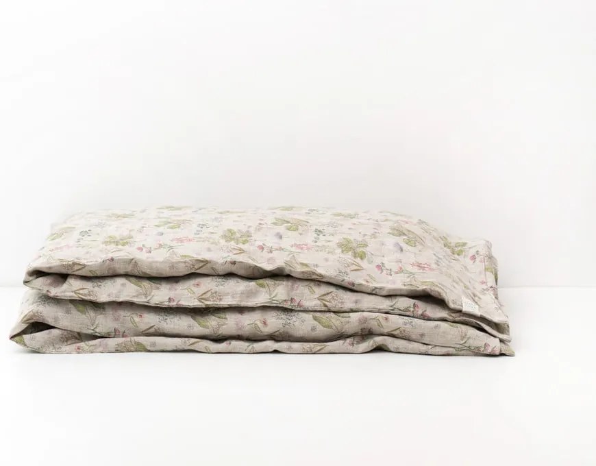 Dziecięca beżowa lniana pościel Linen Tales Botany, 70x100 cm