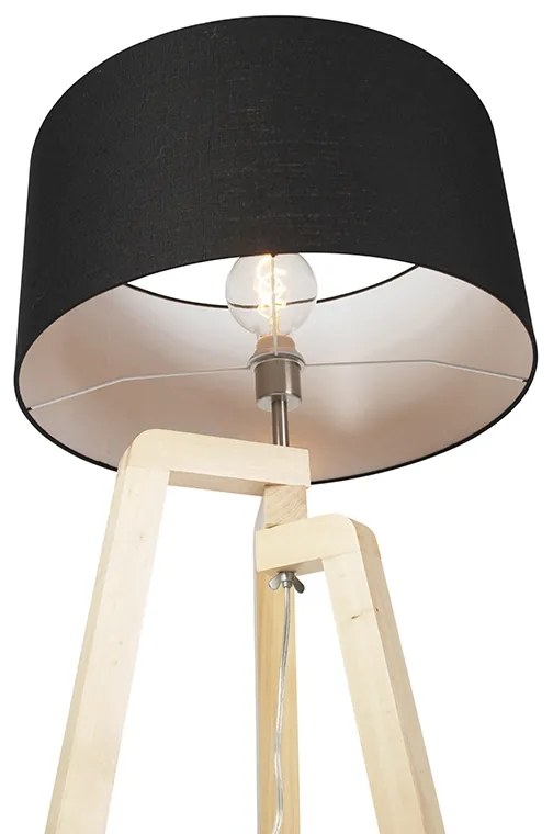 Nowoczesna lampa podłogowa z drewna z czarnym kloszem 45 cm - Puros Nowoczesny Oswietlenie wewnetrzne