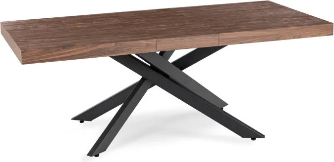 Zestaw Stół Prostokątny Rozkładany HAMPTON 160-240 cm Orzech/Czarny i 4 Krzesła Tapicerowane AKITA Sztruksowe Kremowe