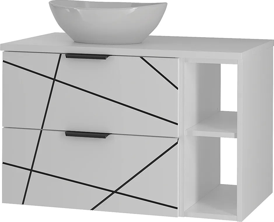 Zestaw Łazienkowy 80cm Szafka z Blatem Regał Umywalka Biały Mat Wood