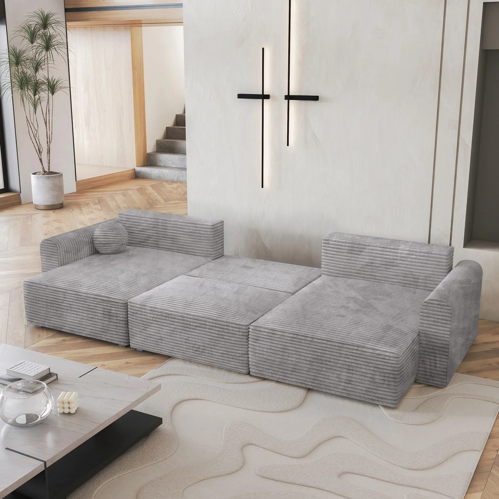 Masseno Narożnik FENTO z funkcją spania i pojemnikiem na pościel Narozniki U, Rozkładana sofa - Jasnoszary, TILIA 86