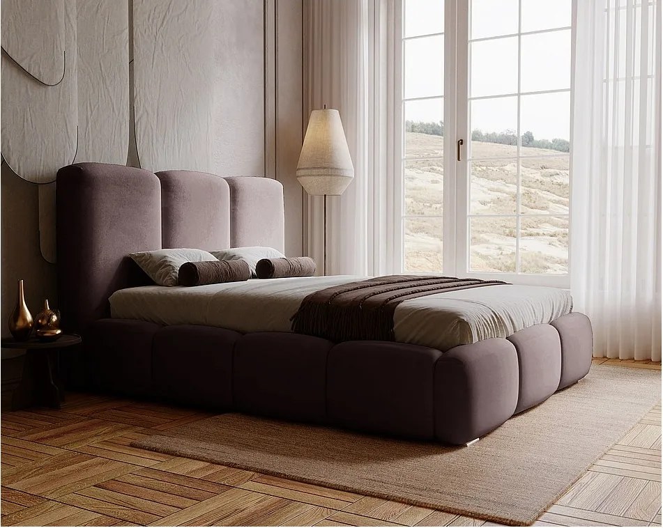 Emporius Merkad łóżko tapicerowane 180 x 200 cm - łóżko z pojemnikiem i stelażem do sypialni - gruba pianka, welur, łóżko brązowe (Magic Velvet 2205)