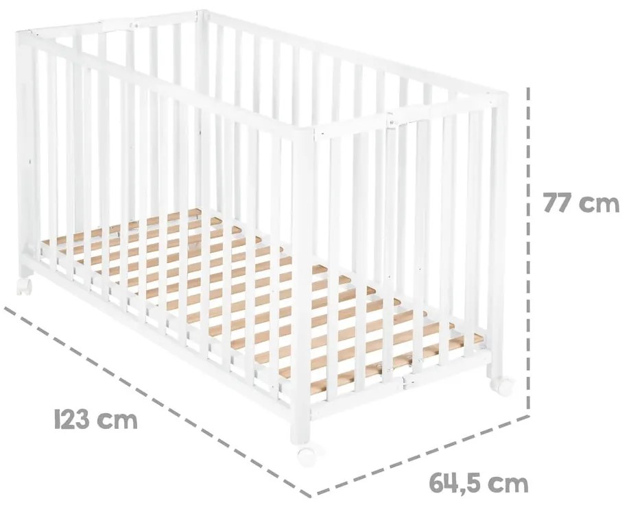 Białe łóżeczko na kółkach 60x120 cm Fold up – Roba