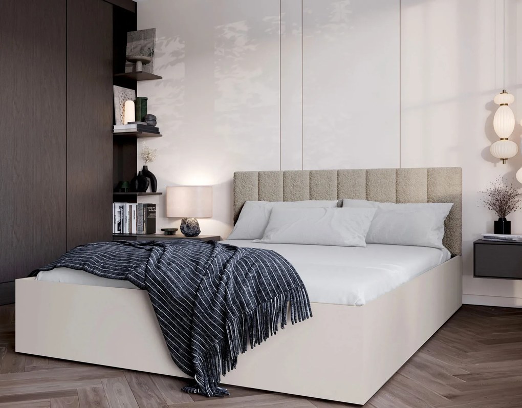 Beżowe łóżko z beżowym zagłówkiem włochacz 160x200 L5-L99