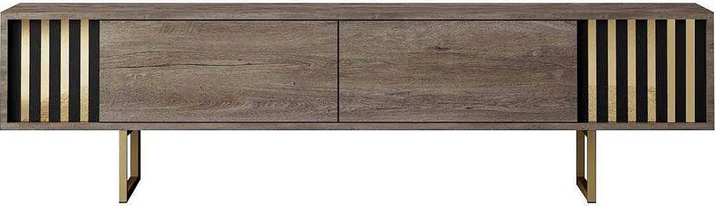 Stojak pod telewizor – 180 cm x 30 cm x 48 cm – orzech i złoto – płyta wiórowa pokryta melaminą