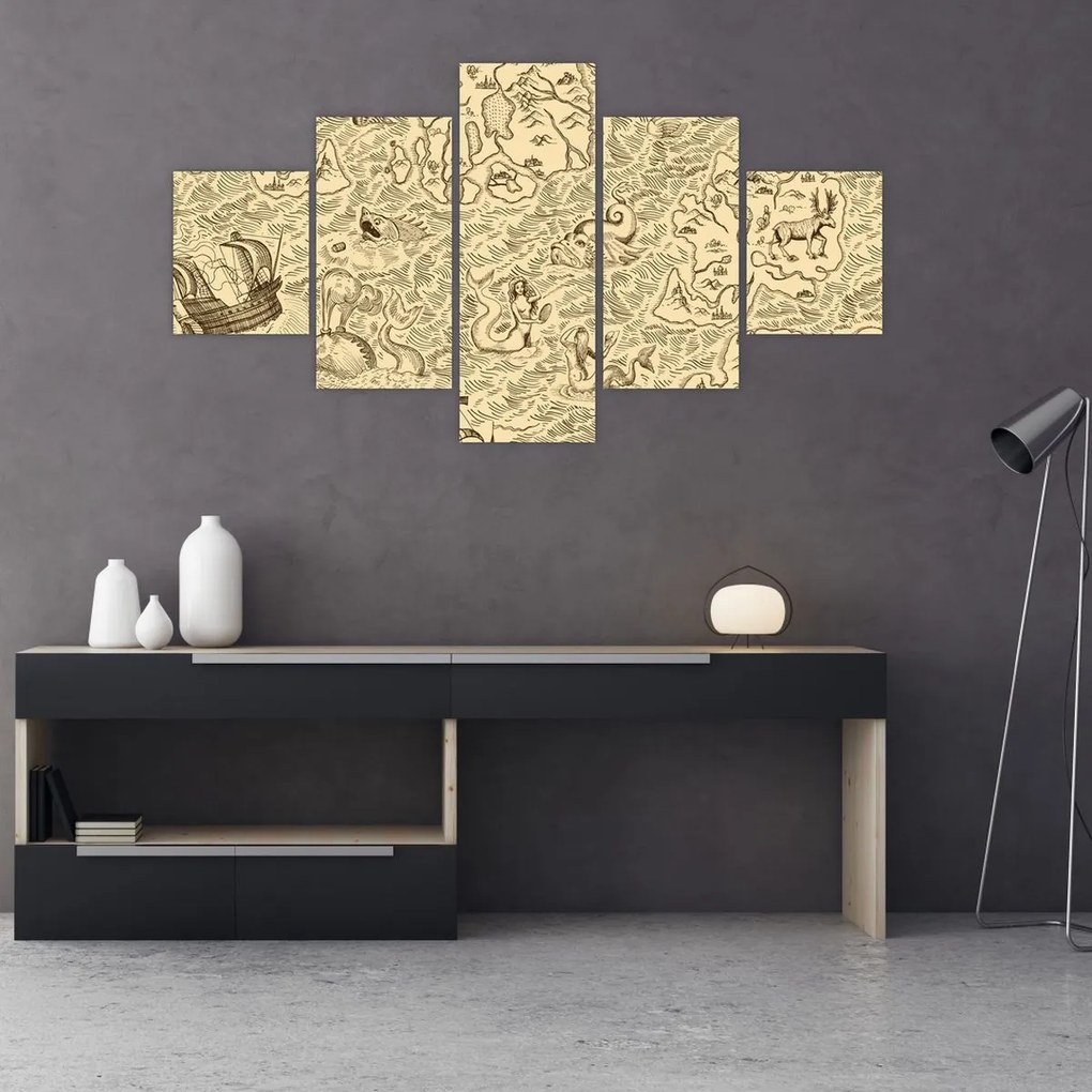 Obraz - Zabytkowa mapa, ilustracje (125x70 cm)