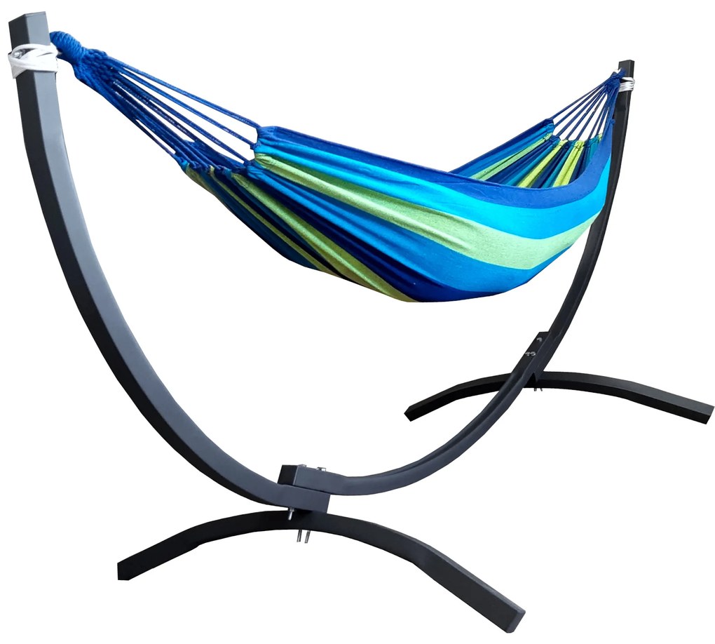 Hamak dwuosobowy ze stelażem - zestaw ogrodowy, stalowy