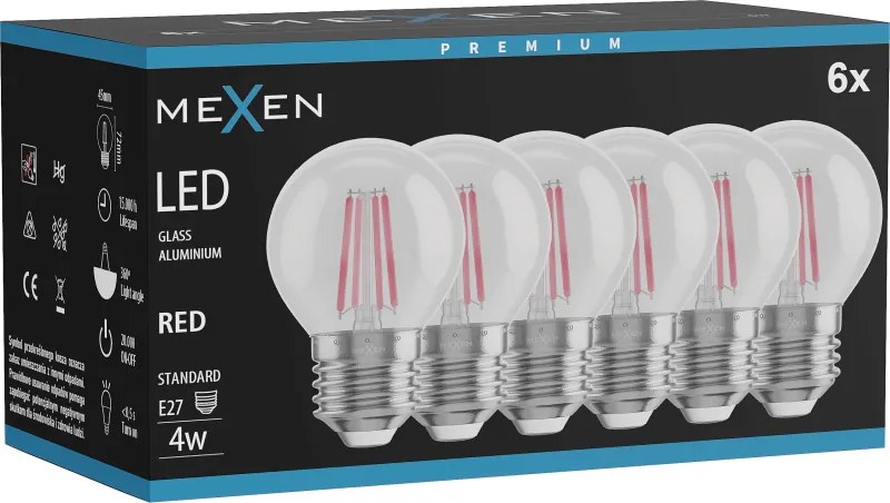 Mexen Vintis 6x żarówka filament LED E27, G45, 4W, 55 lm, red - L156-E27-04XX-45x06