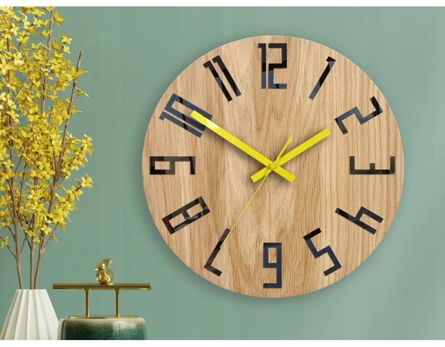 Zegar na ścianę nowoczesny drewniany z dużymi cyframi okrągły cichy loft