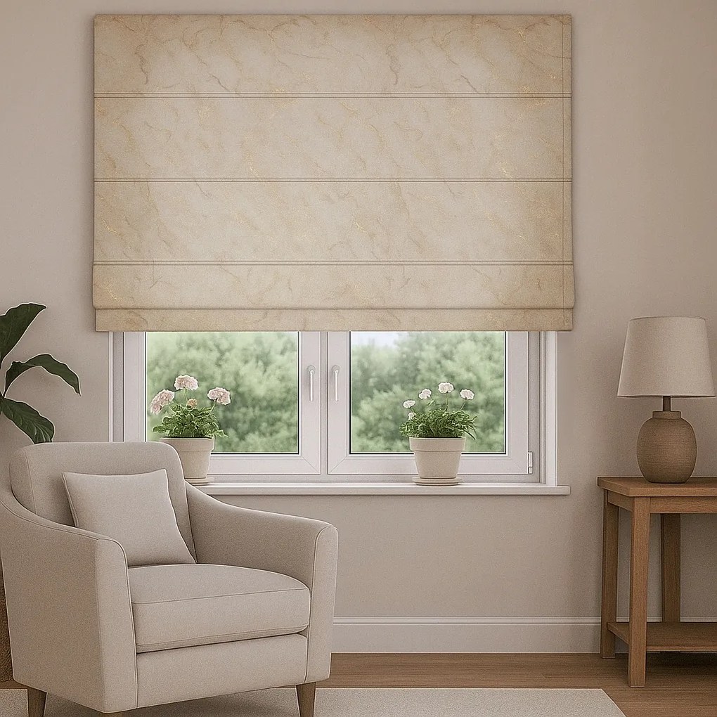 Roleta rzymska na wymiar welurowa beżowa ze złotym marmurkiem Marmaris - do 200 cm