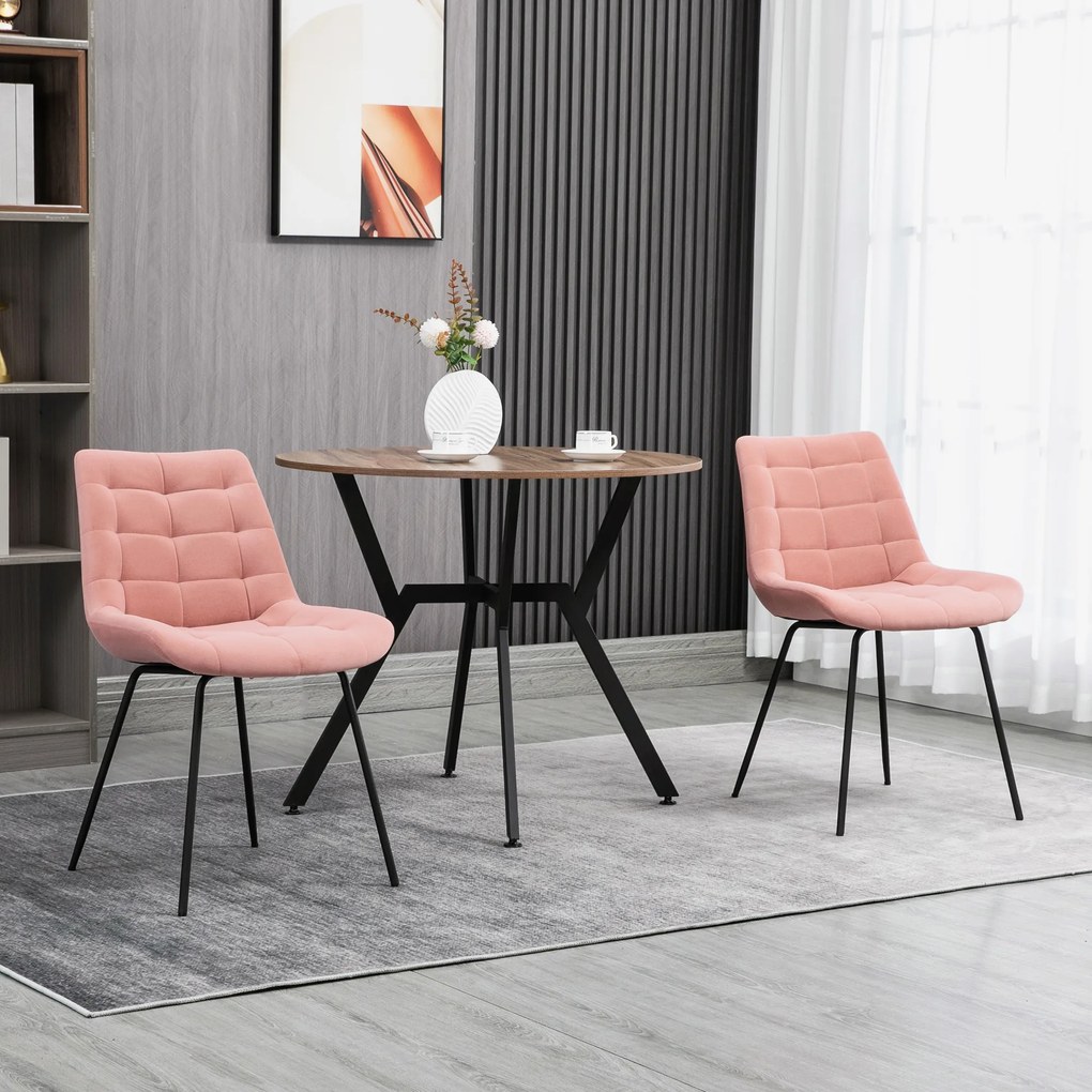 HOMCOM Krzesła Kuchenne 2 szt Retro Aksamitne Różowe Eleganckie Wygodne | Aosom PL
